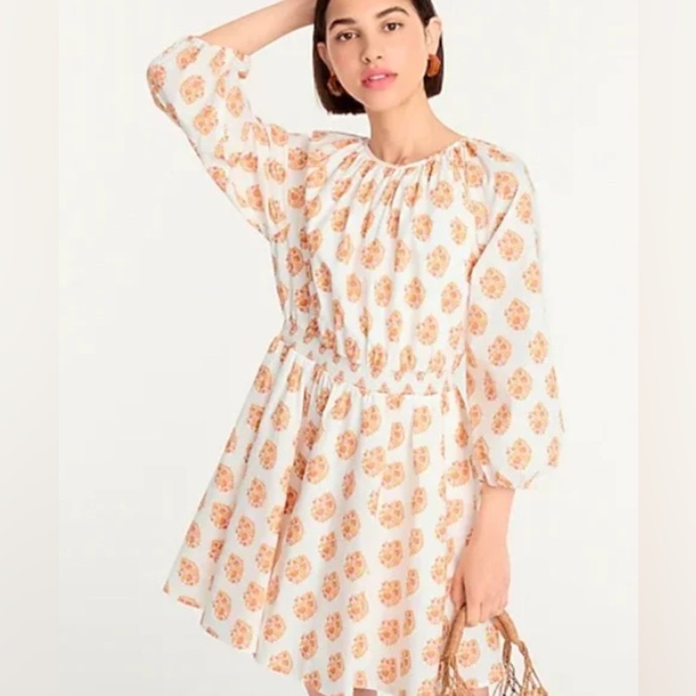 J.Crew Smocked-waist mini dress in gathered floral block print XS NWT